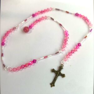 Pink Beaded Rosary style with Cross Pendant bookmark
